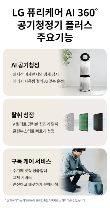 LG전자 퓨리케어 360도 오브제컬렉션 플러스 공기청정기 100㎡ 방문설치 AS305DWWA 이미지 3